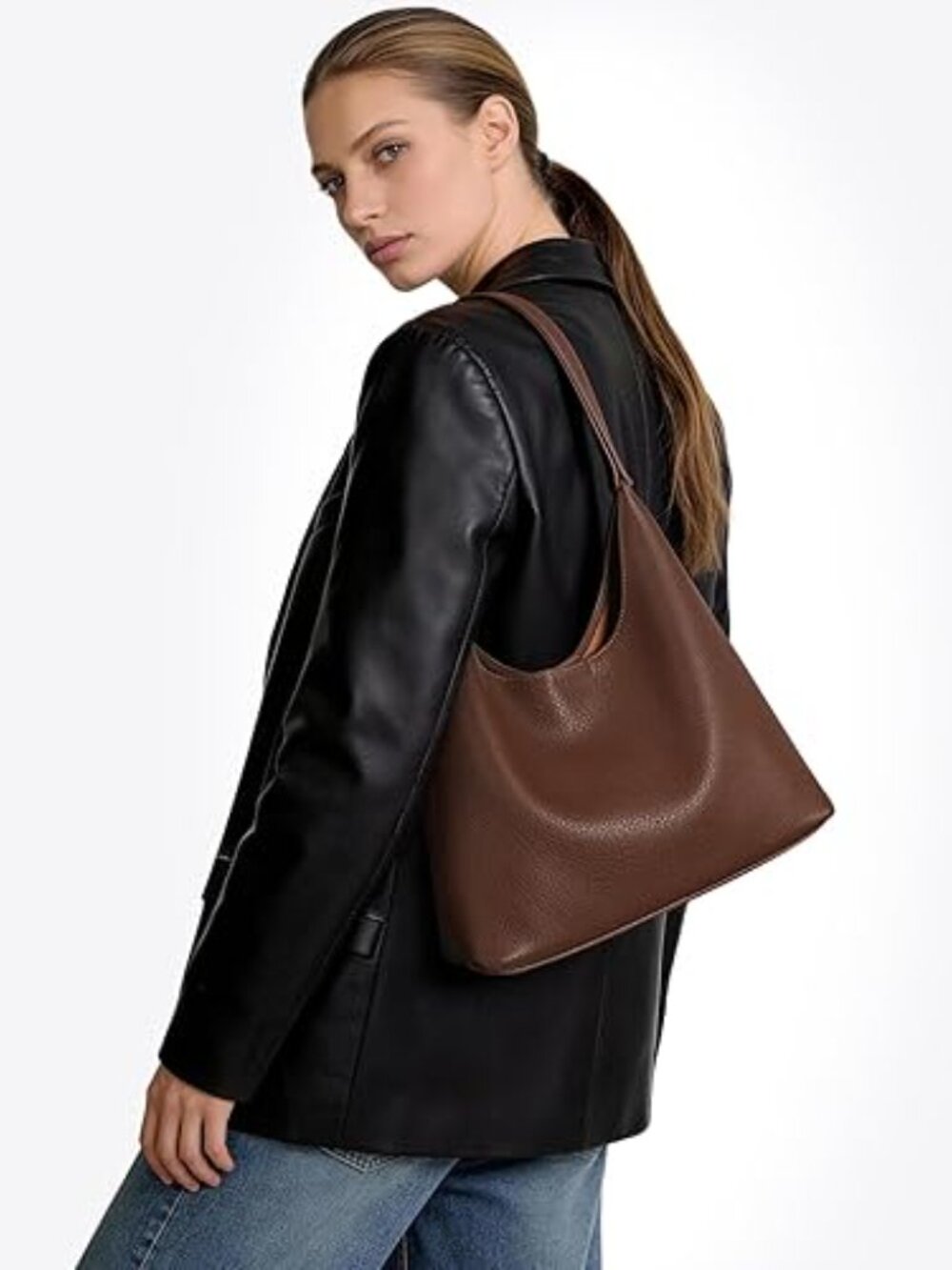 Small Slouchy Hobo Purse Vegan Leather Shoulder Bag Trendy Everyday Tote - Picture 7 of 7